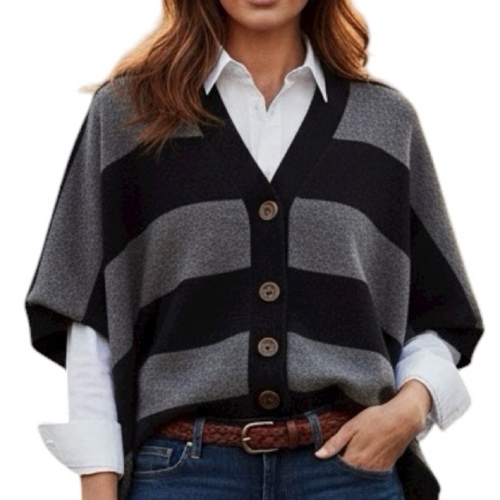 Wallace  Black and Gray Striped Cardigan - Size Small